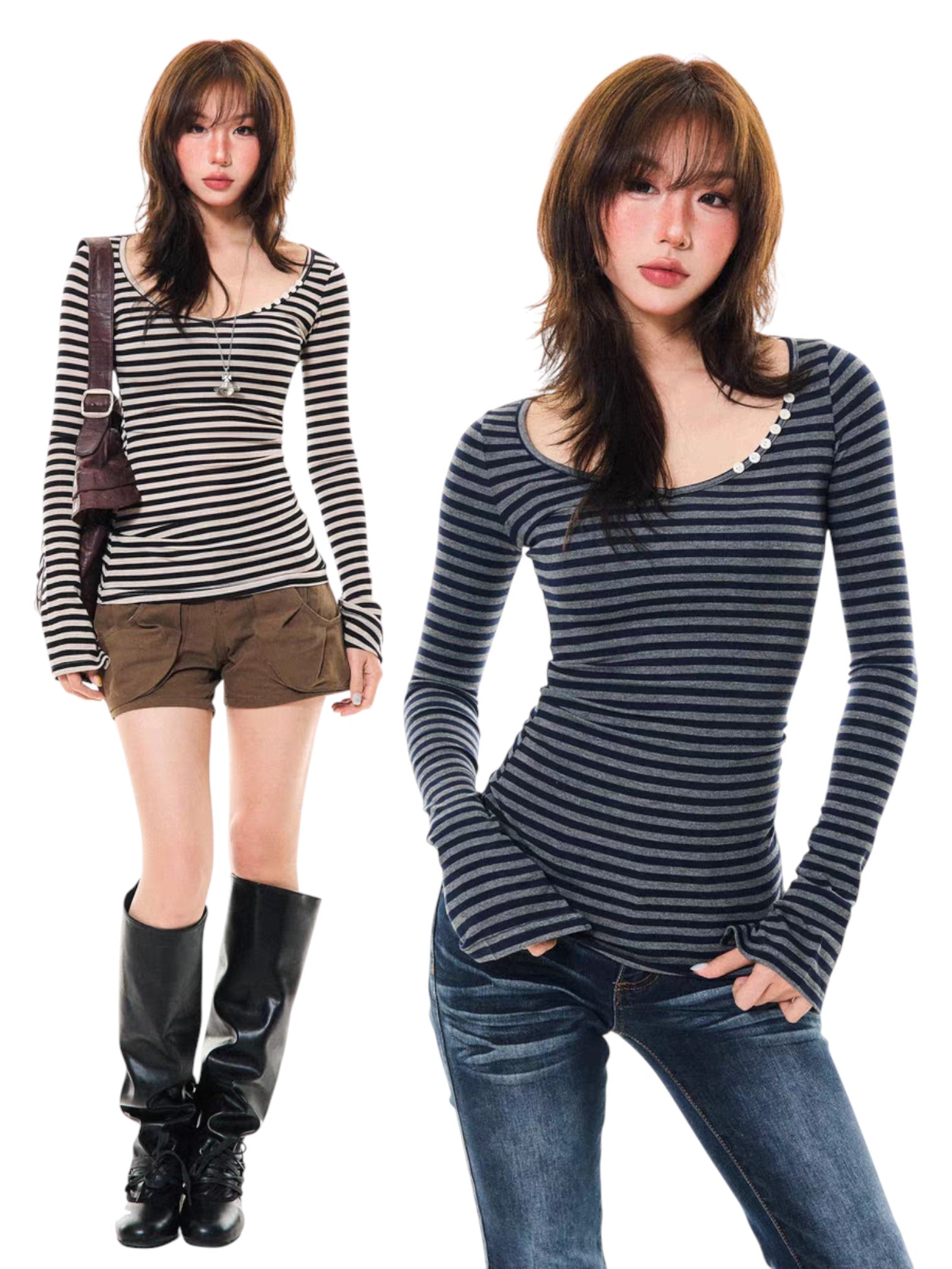 GKIKZ SLIM-FIT STRIPED LONG-SLEEVE TEES