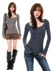 GKIKZ SLIM-FIT STRIPED LONG-SLEEVE TEES