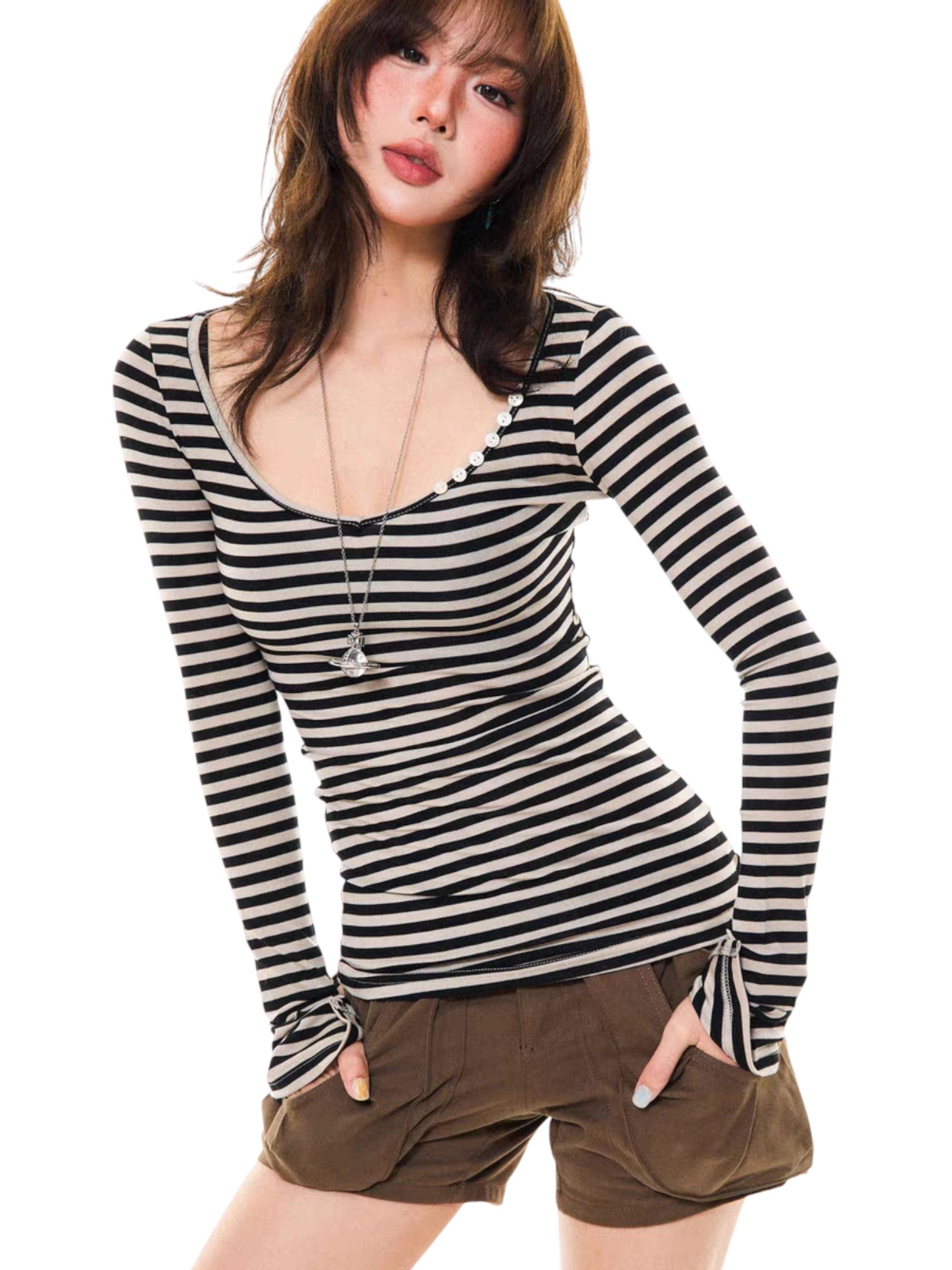 GKIKZ SLIM-FIT STRIPED LONG-SLEEVE TEES