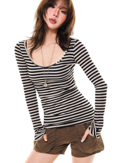 GKIKZ SLIM-FIT STRIPED LONG-SLEEVE TEES