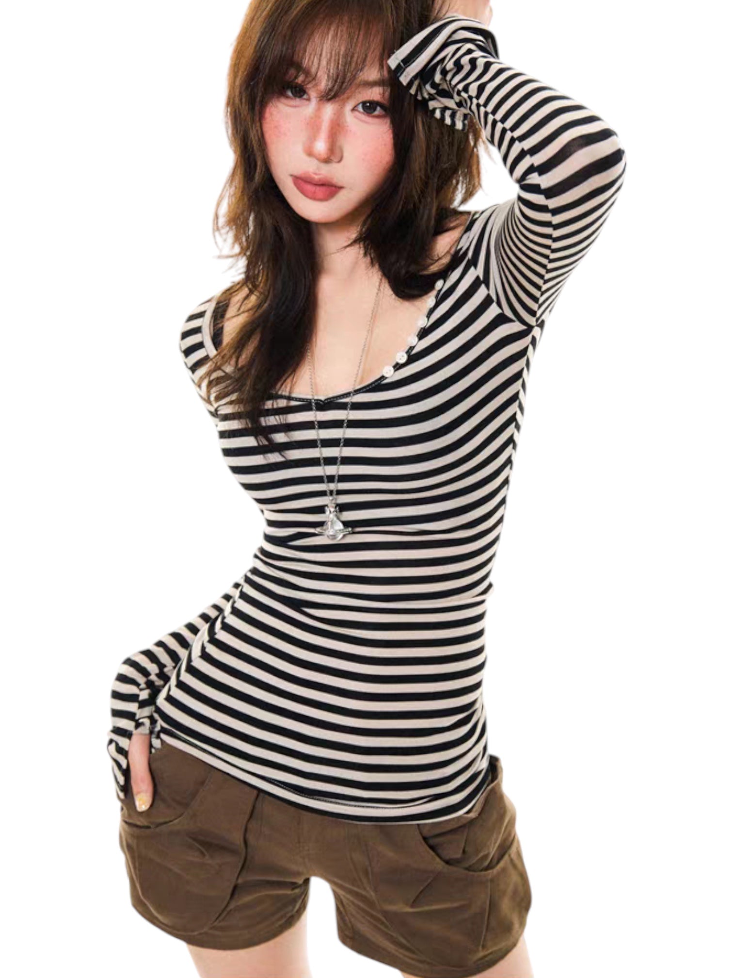 GKIKZ SLIM-FIT STRIPED LONG-SLEEVE TEES