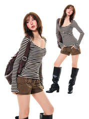 GKIKZ SLIM-FIT STRIPED LONG-SLEEVE TEES