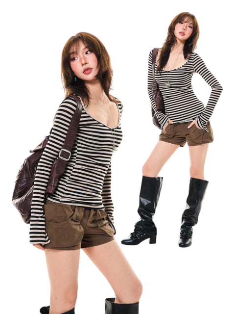 Slim-Fit Striped Long-Sleeve Tees