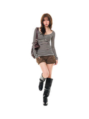 GKIKZ SLIM-FIT STRIPED LONG-SLEEVE TEES