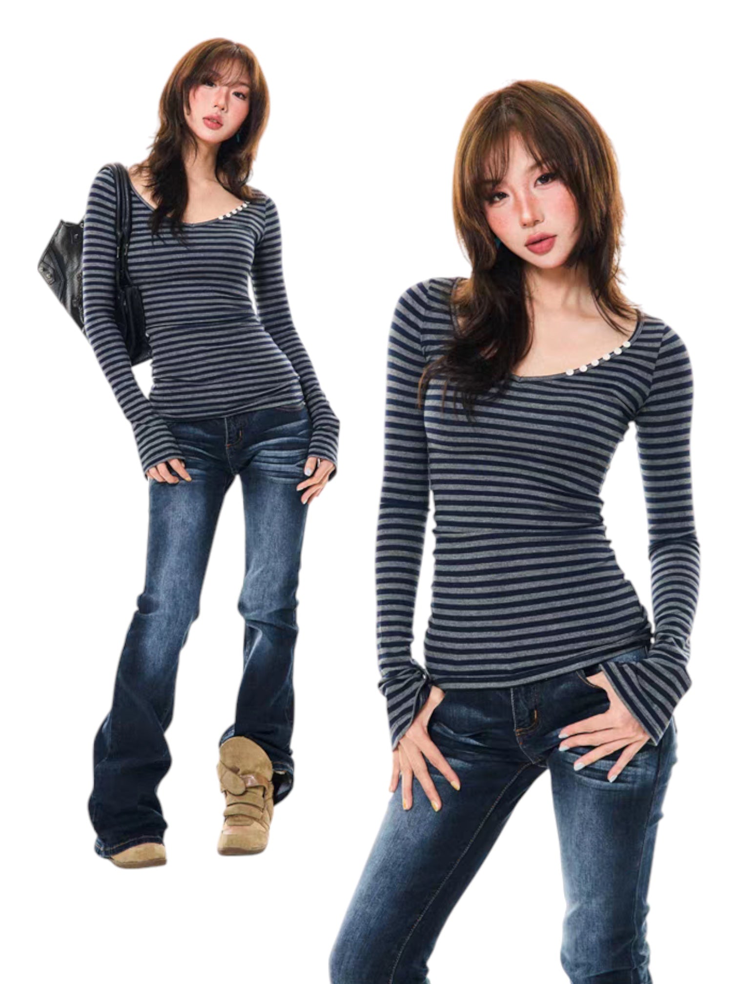 GKIKZ SLIM-FIT STRIPED LONG-SLEEVE TEES