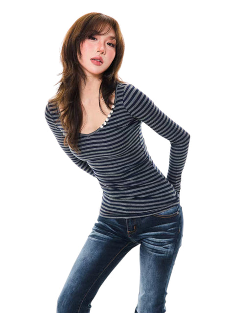 Slim-Fit Striped Long-Sleeve Tees