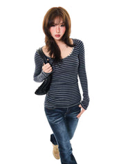GKIKZ SLIM-FIT STRIPED LONG-SLEEVE TEES