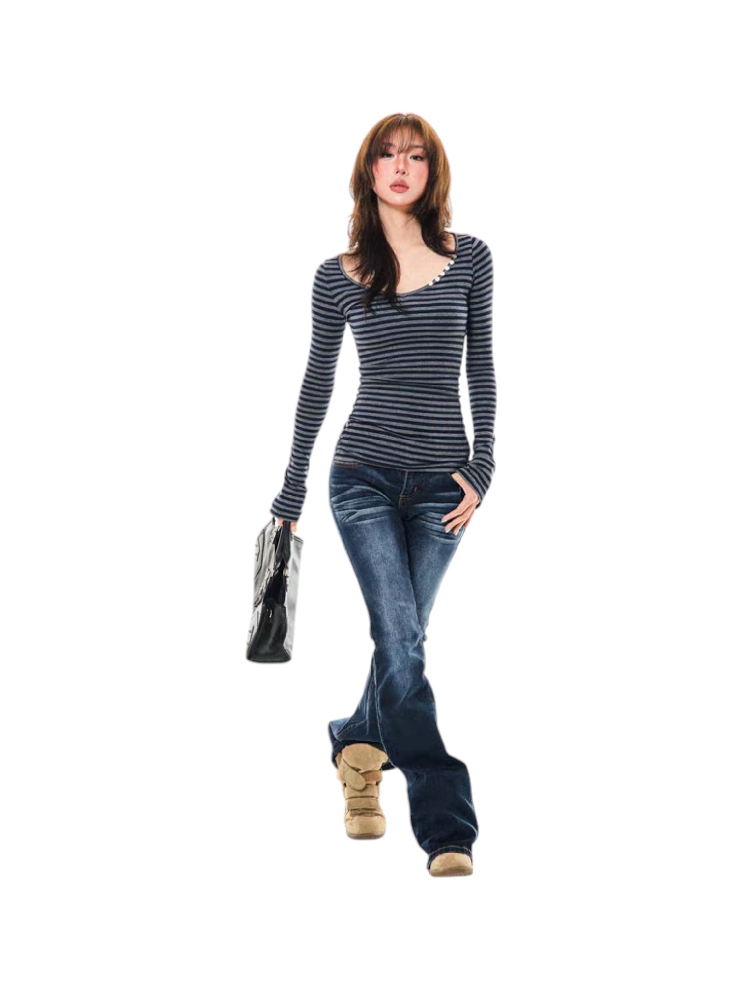 GKIKZ SLIM-FIT STRIPED LONG-SLEEVE TEES