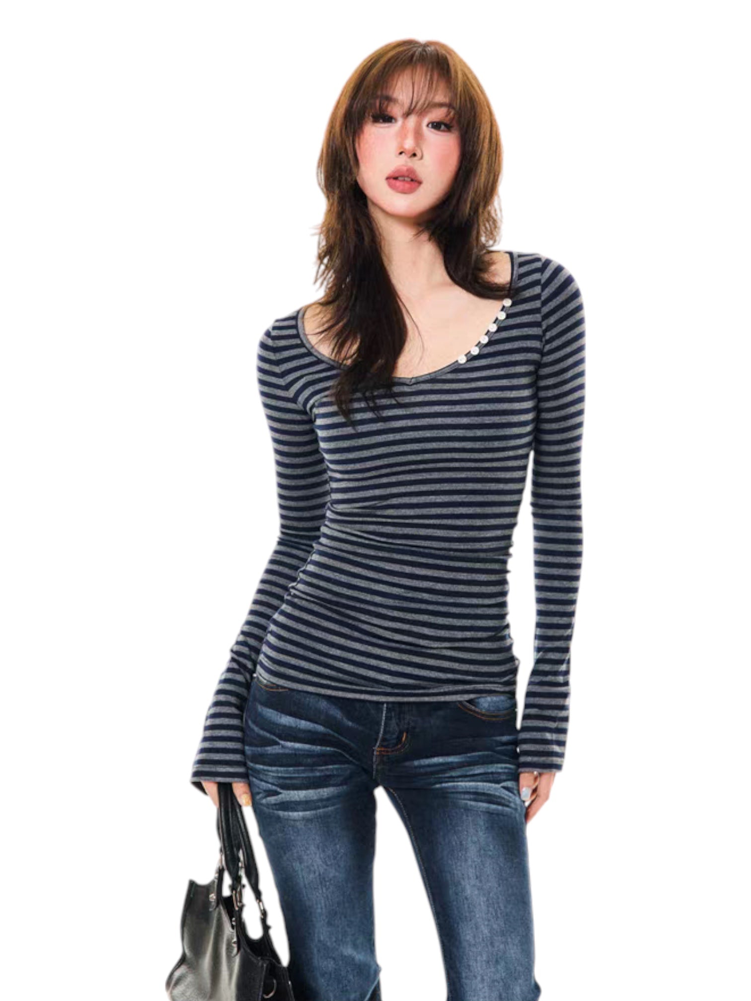 GKIKZ SLIM-FIT STRIPED LONG-SLEEVE TEES