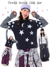 GKIKZ Y2K STAR PRINT TWO-PIECE LONG-SLEEVE TEES