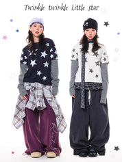 GKIKZ Y2K STAR PRINT TWO-PIECE LONG-SLEEVE TEES