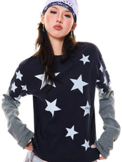 GKIKZ Y2K STAR PRINT TWO-PIECE LONG-SLEEVE TEES