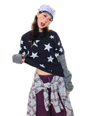 GKIKZ Y2K STAR PRINT TWO-PIECE LONG-SLEEVE TEES