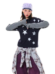 GKIKZ Y2K STAR PRINT TWO-PIECE LONG-SLEEVE TEES