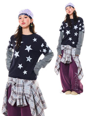 GKIKZ Y2K STAR PRINT TWO-PIECE LONG-SLEEVE TEES