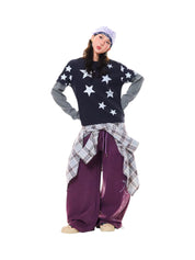GKIKZ Y2K STAR PRINT TWO-PIECE LONG-SLEEVE TEES