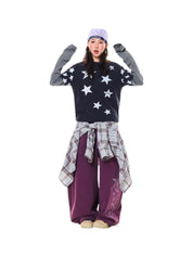 GKIKZ Y2K STAR PRINT TWO-PIECE LONG-SLEEVE TEES