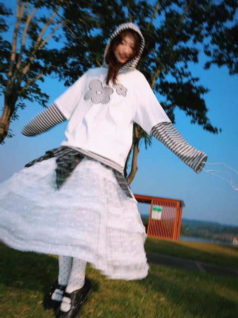 Floral Embroidered Striped Hoodie