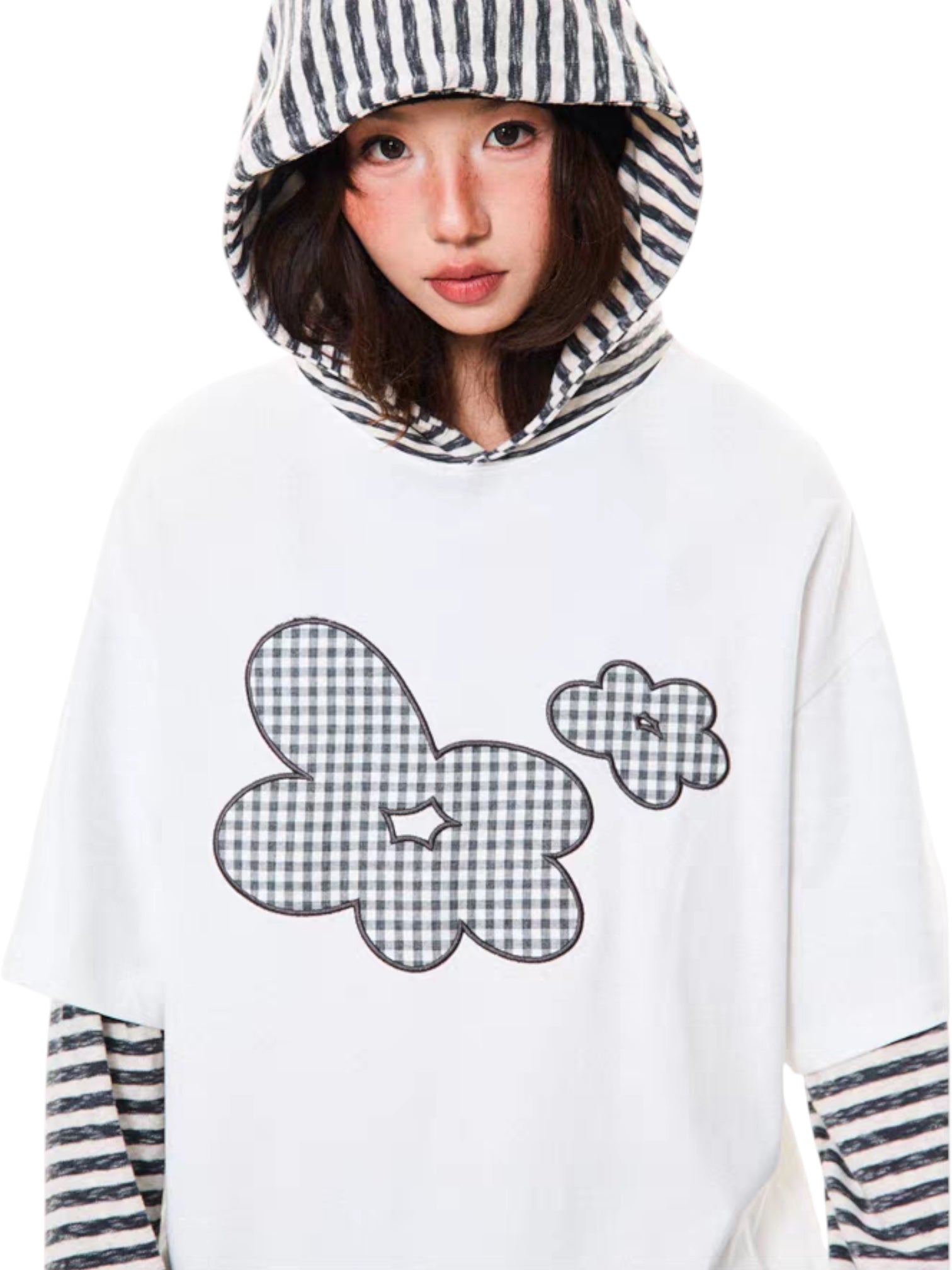 GKIKZ FLORAL EMBROIDERED STRIPED HOODIE