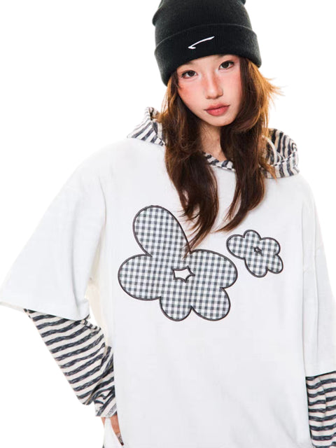 Floral Embroidered Striped Hoodie