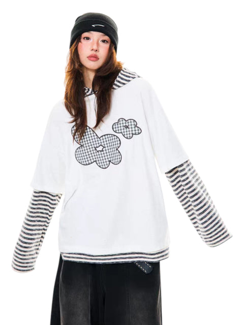 Floral Embroidered Striped Hoodie