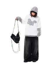 GKIKZ FLORAL EMBROIDERED STRIPED HOODIE