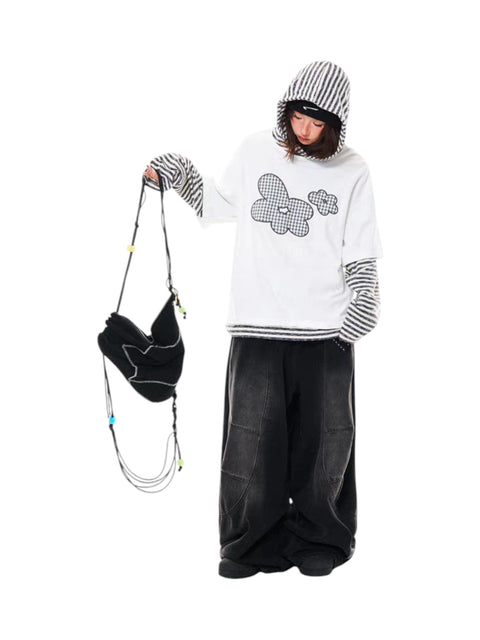 Floral Embroidered Striped Hoodie