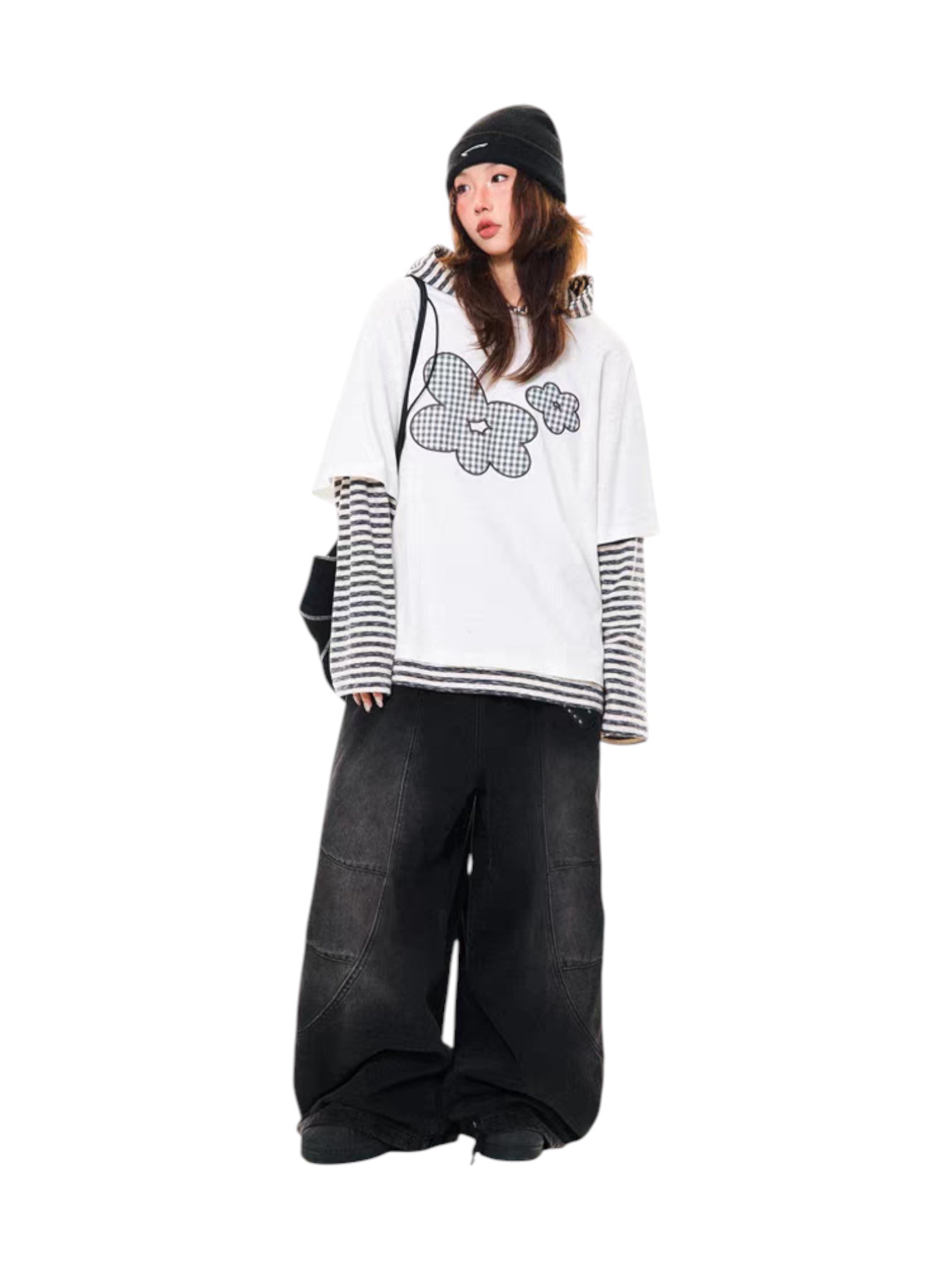 GKIKZ FLORAL EMBROIDERED STRIPED HOODIE