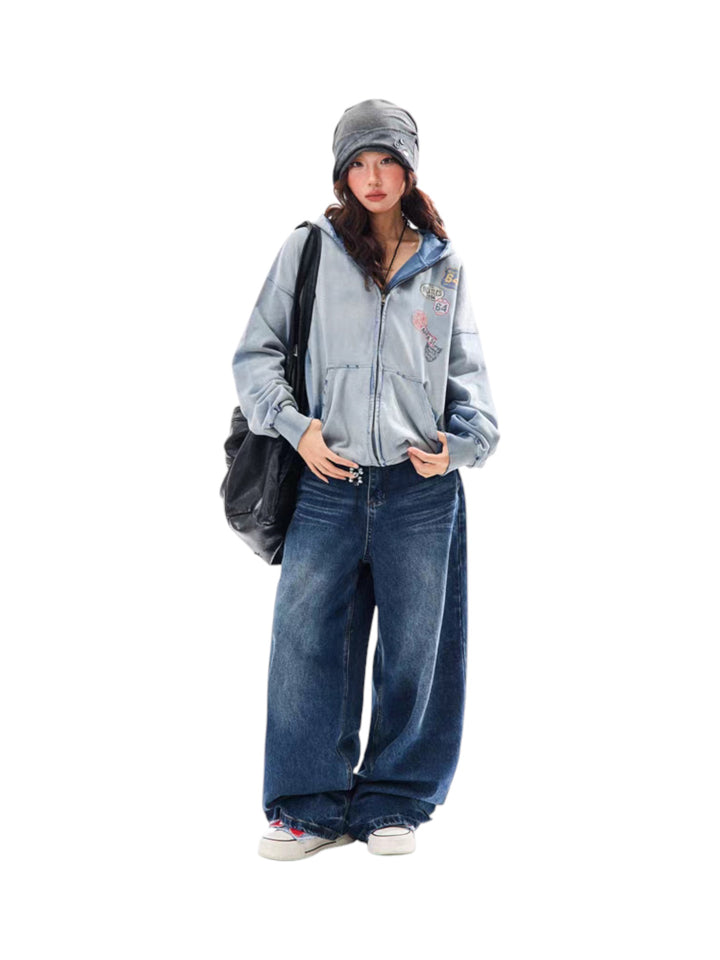 GKIKZ VINTAGE BADGE-PRINT DISTRESSED JACKET