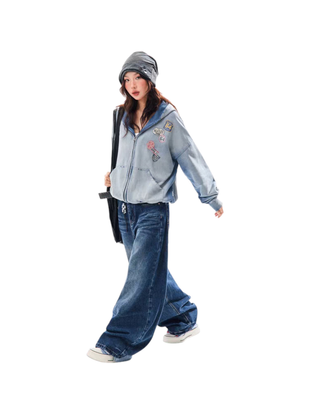 GKIKZ VINTAGE BADGE-PRINT DISTRESSED JACKET