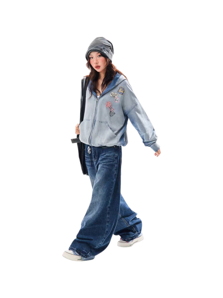 GKIKZ VINTAGE BADGE-PRINT DISTRESSED JACKET