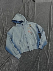 Vintage Badge-Print Distressed Jacket