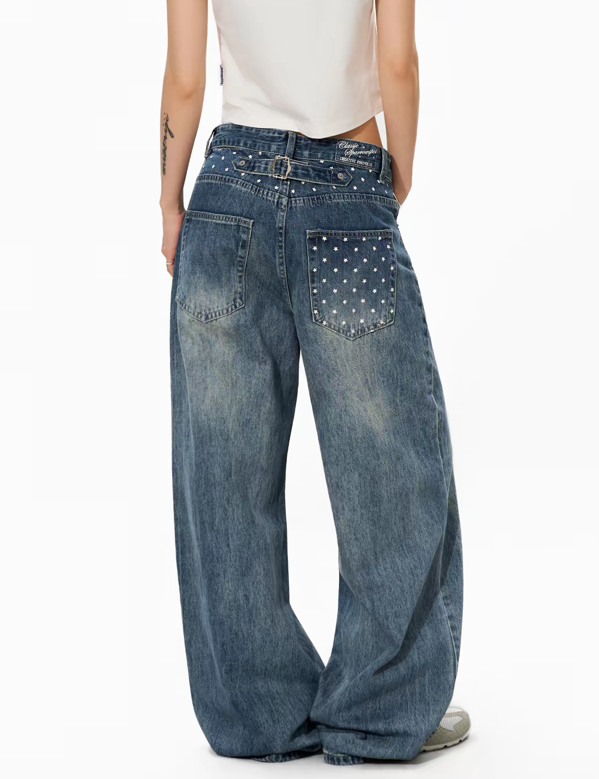 Star Glaze Wide-Leg Cotton Denim
