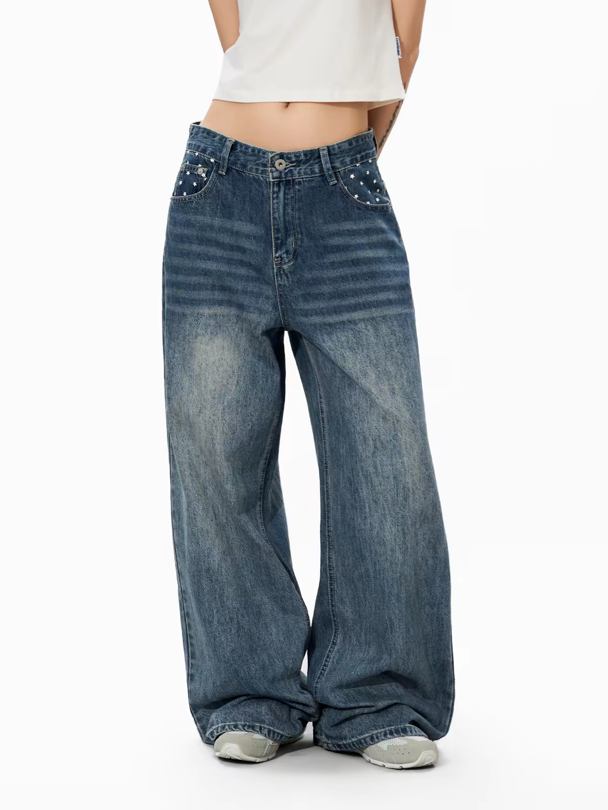 Star Glaze Wide-Leg Cotton Denim