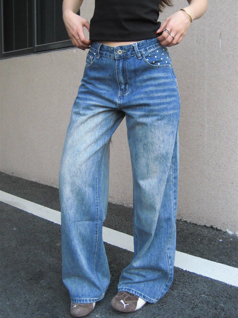 Star Glaze Wide-Leg Cotton Denim