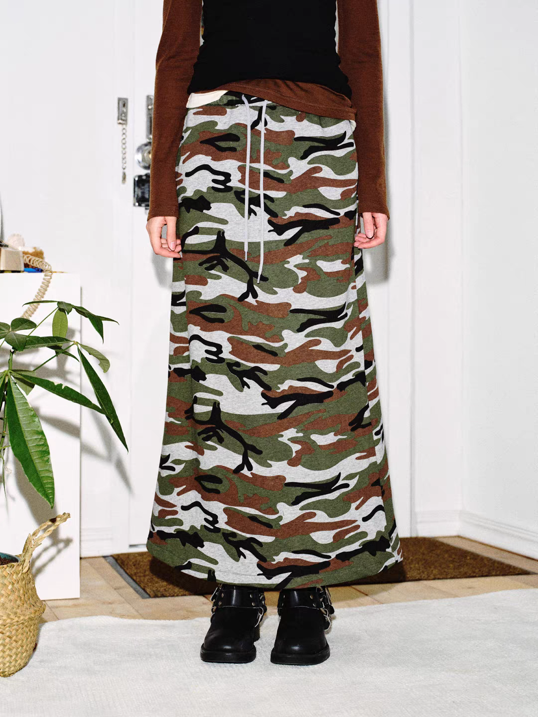 Retro Camo A-Line Cotton Skirt
