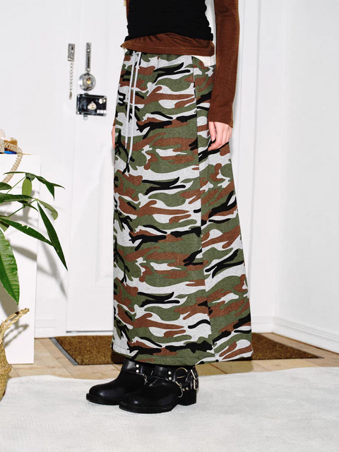 Retro Camo A-Line Cotton Skirt