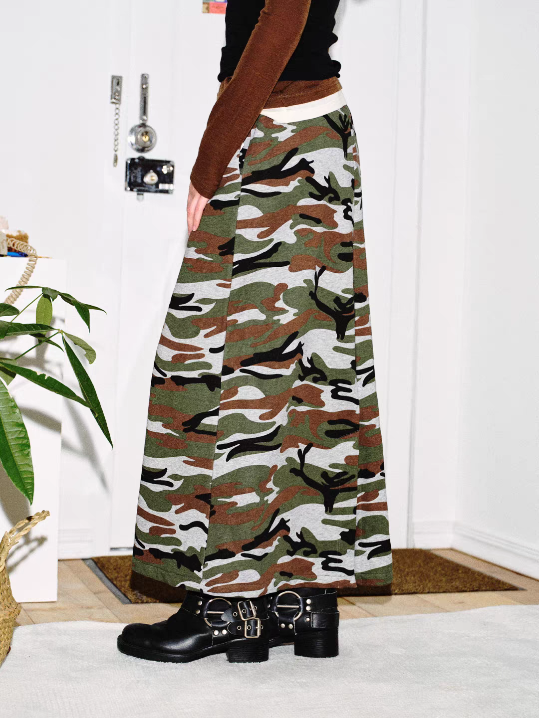Retro Camo A-Line Cotton Skirt