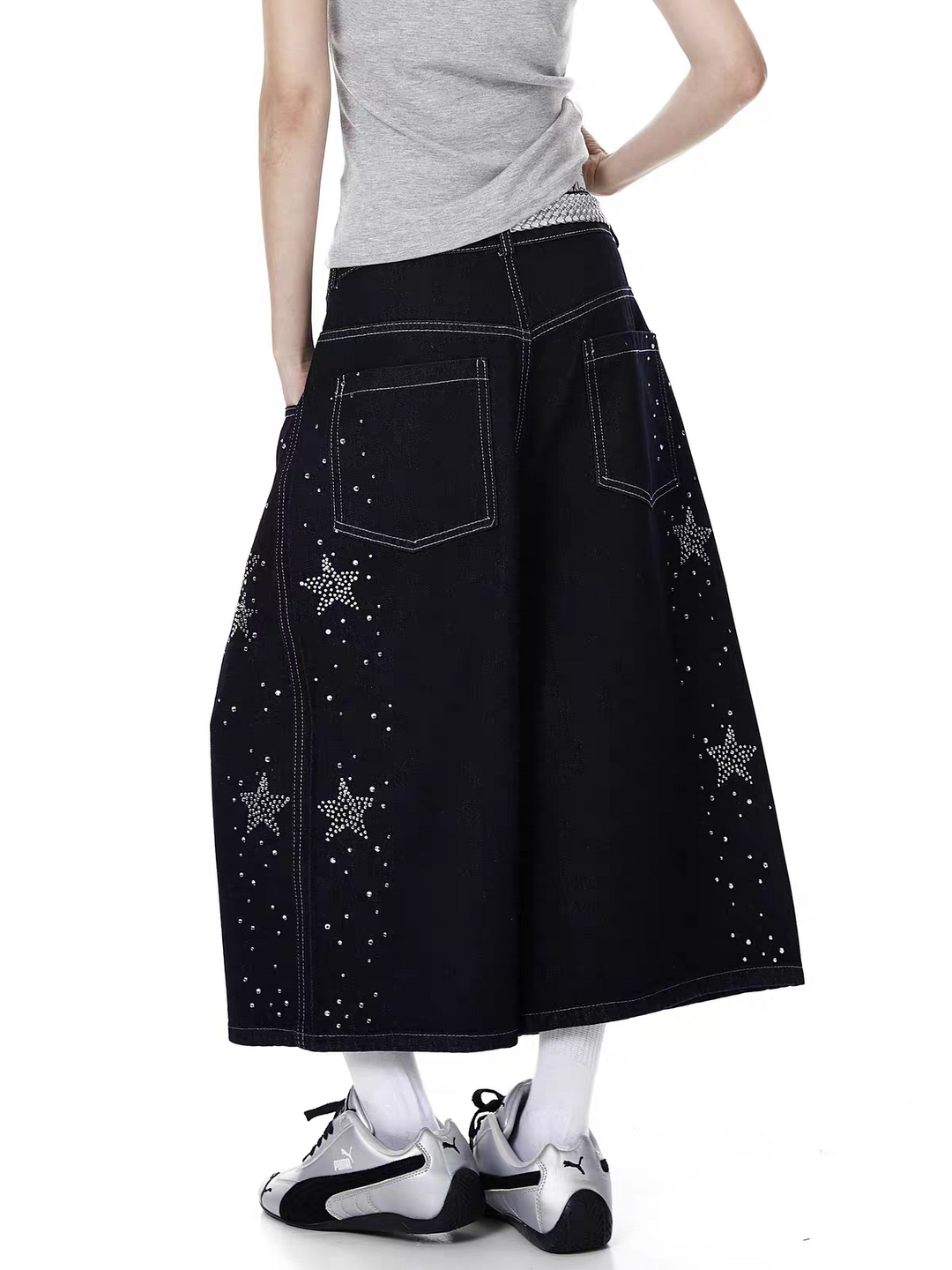Star Rhinestone Capri Denim Jorts