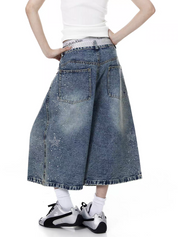 GKIKZ STAR RHINESTONE CAPRI DENIM JORTS