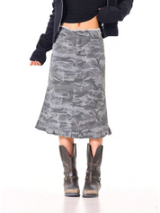Distressed Camo Mid-Length Skirt