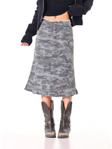 Distressed Camo Mid-Length Skirt