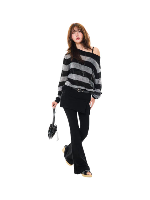 Dark Contrast Retro Long-Sleeve Knitted Top