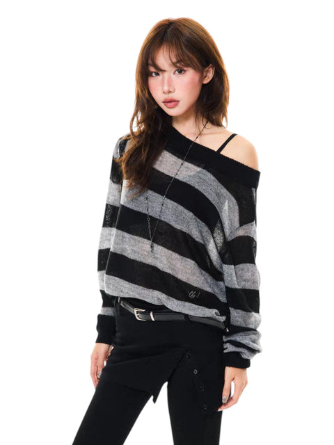 Dark Contrast Retro Long-Sleeve Knitted Top
