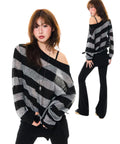 GKIKZ DARK CONTRAST RETRO LONG-SLEEVE KNITTED TOP