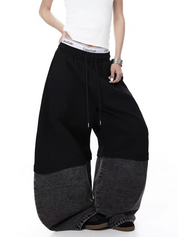 GKIKZ HALF COTTON HALF DENIM DETACHABLE BAGGY PANTS