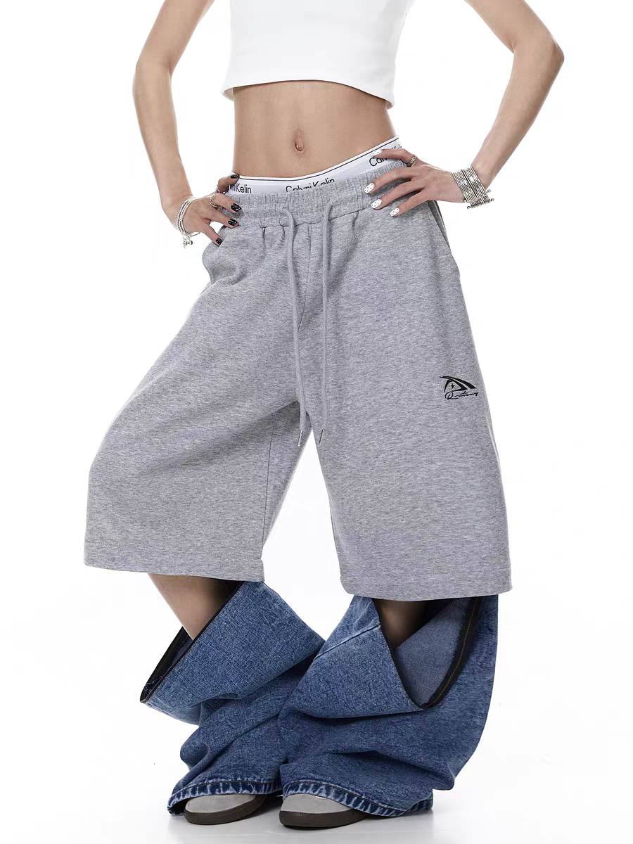 Half Cotton Half Denim Detachable Baggy Pants