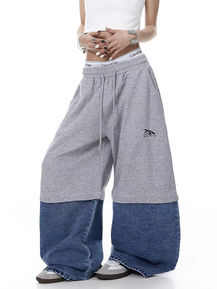 Half Cotton Half Denim Detachable Baggy Pants