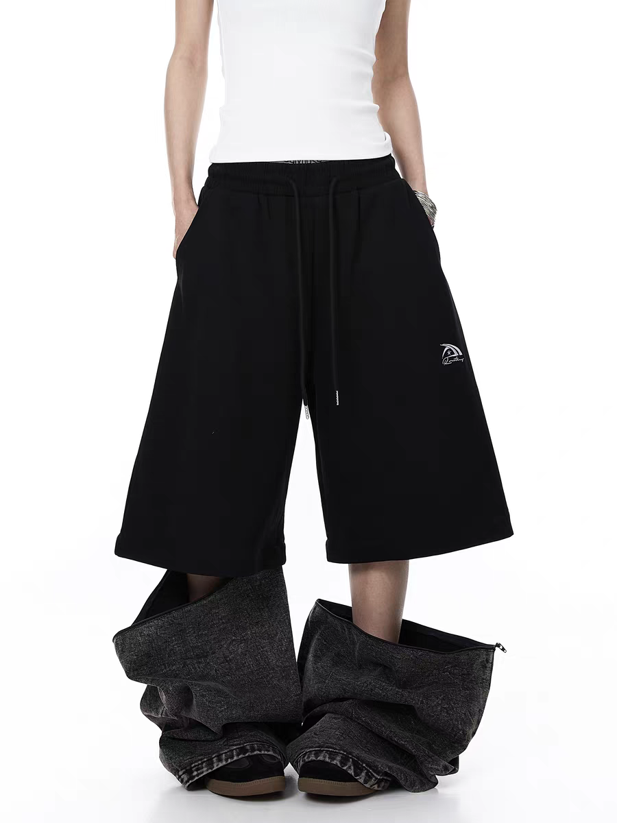 GKIKZ HALF COTTON HALF DENIM DETACHABLE BAGGY PANTS