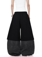 GKIKZ HALF COTTON HALF DENIM DETACHABLE BAGGY PANTS
